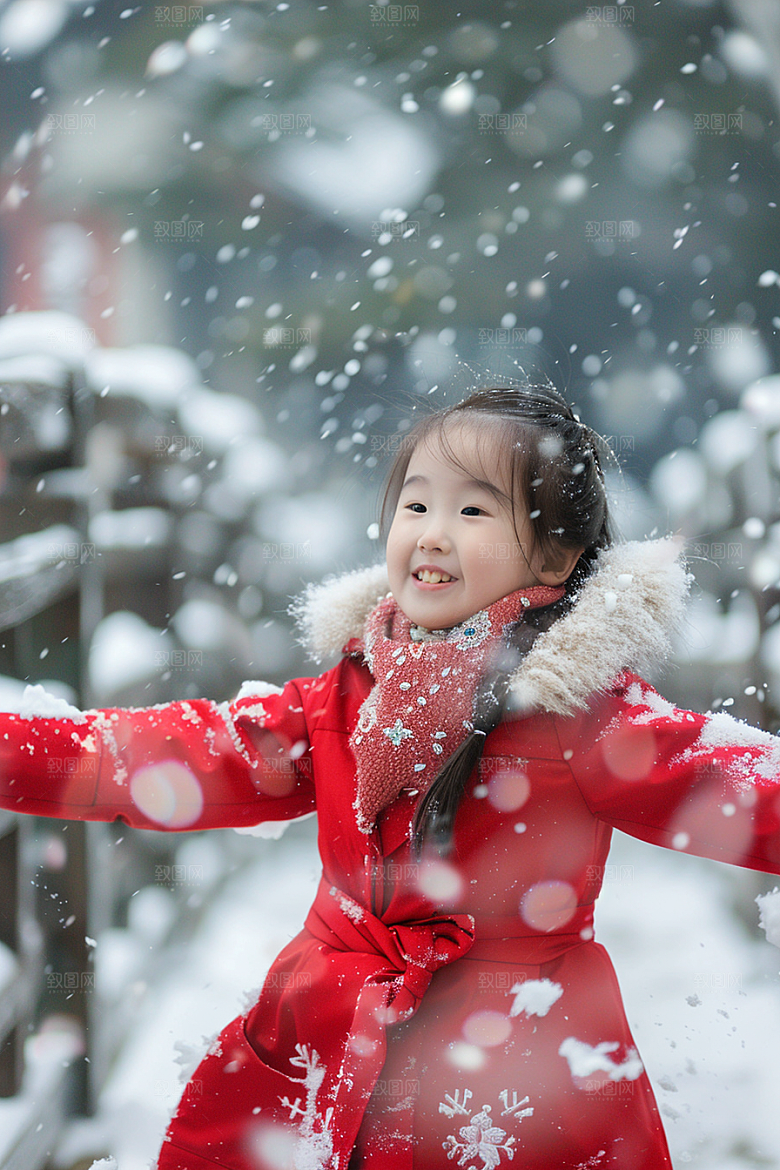赏雪人像冬季户外摄影图