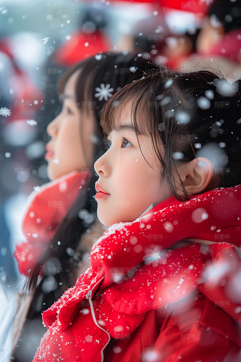 赏雪人像冬季时尚摄影图