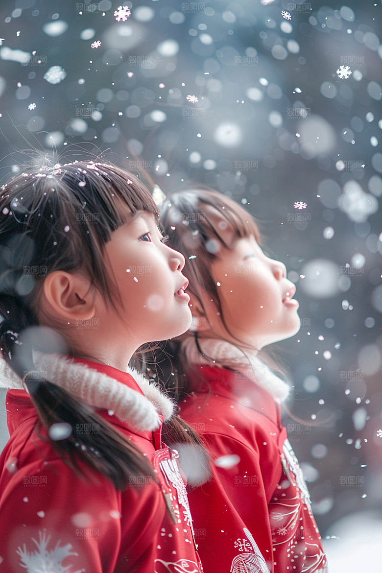 赏雪人像冬季清新摄影图