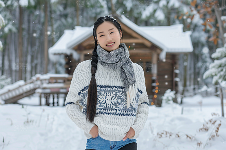 赏雪人像户外高清摄影图