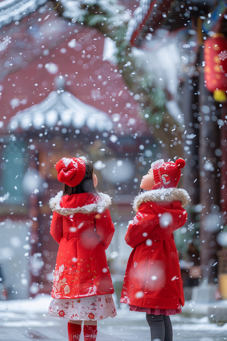赏雪人像户外写真摄影图