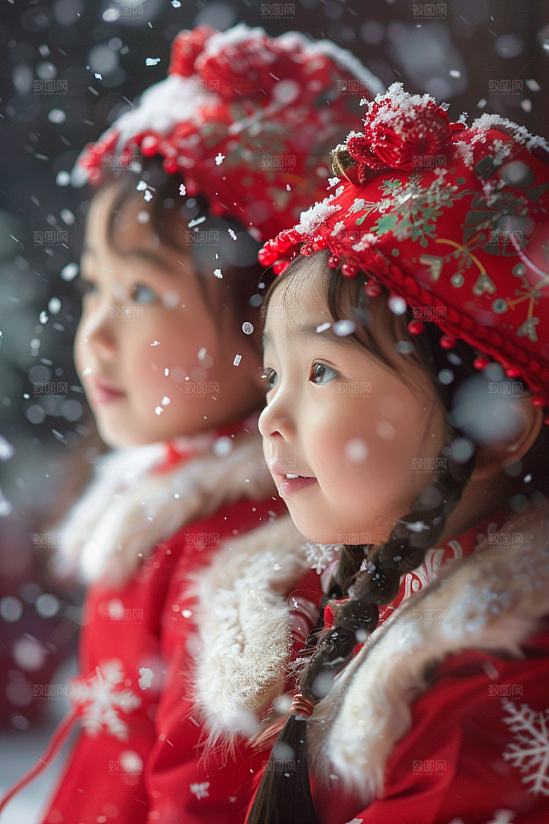 赏雪人像肖像自然摄影图