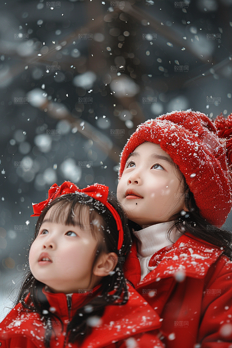 赏雪人像冬季雪山摄影图