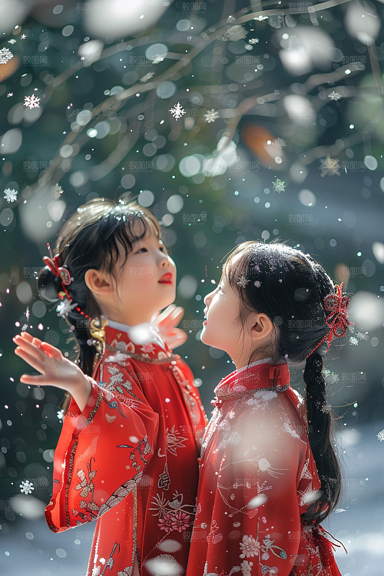 赏雪人像冬装高清摄影图