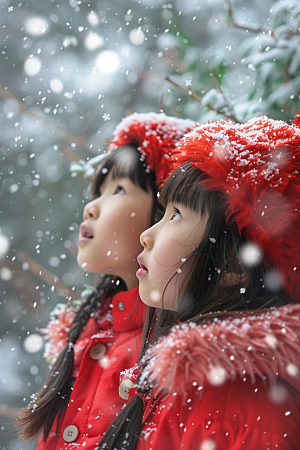 赏雪人像氛围冬装摄影图