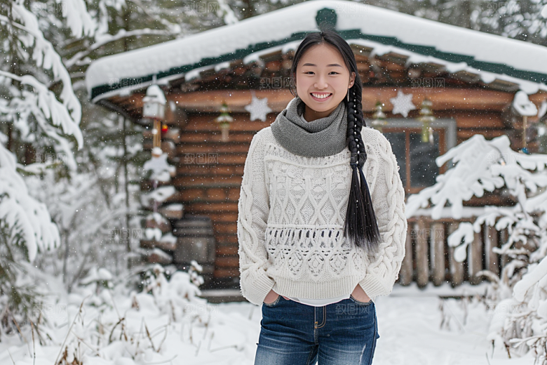 赏雪人像写真冰雪摄影图