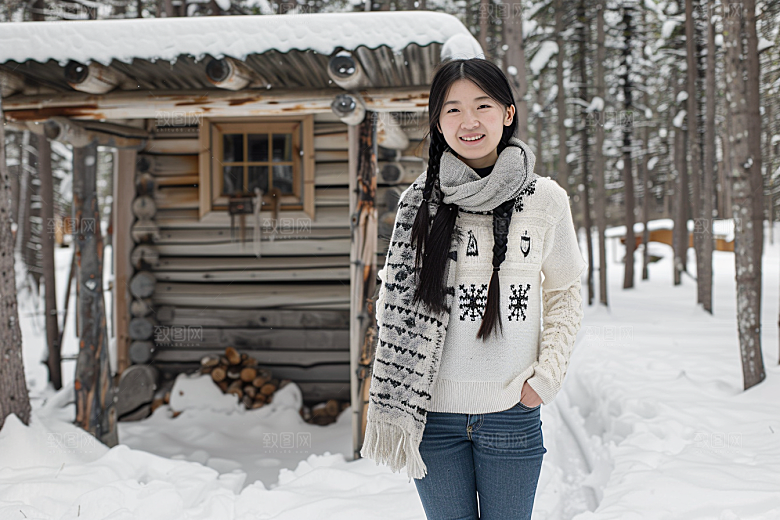 赏雪人像人物户外摄影图
