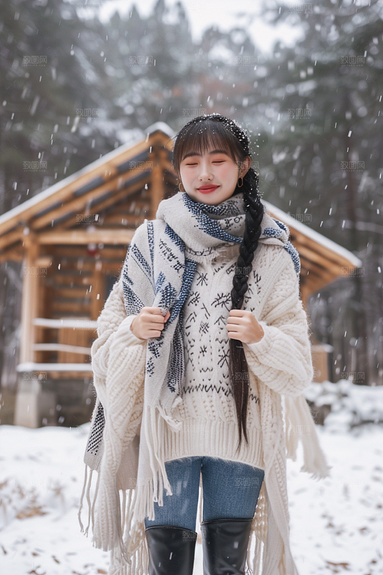 赏雪人像写真冰雪摄影图