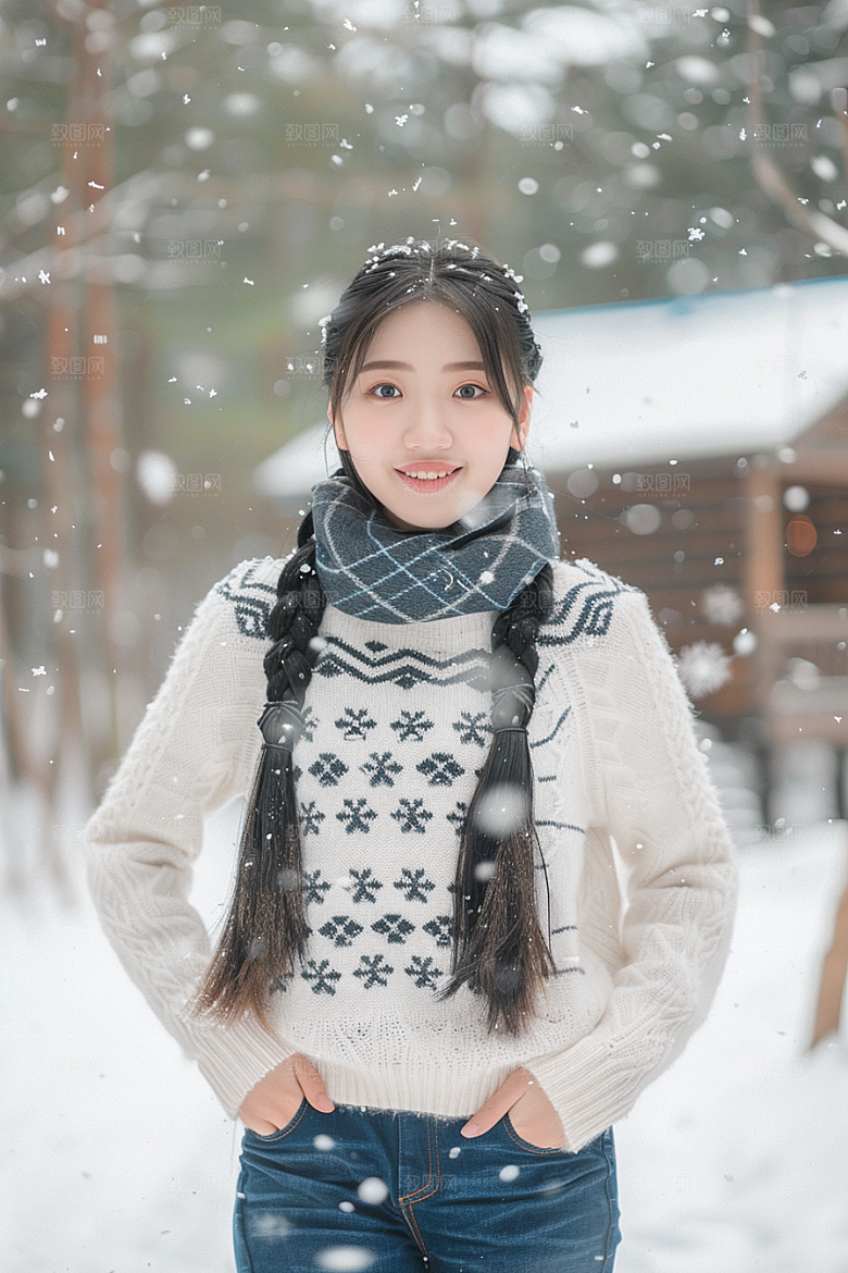 赏雪人像雪地氛围摄影图