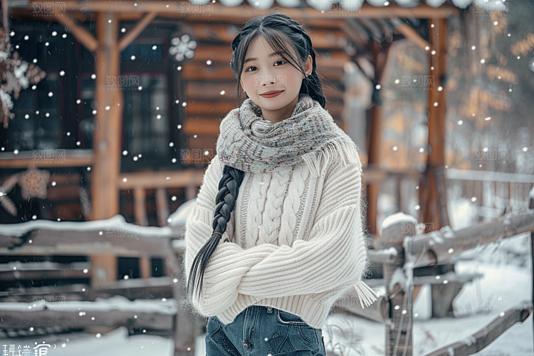 赏雪人像高清氛围摄影图