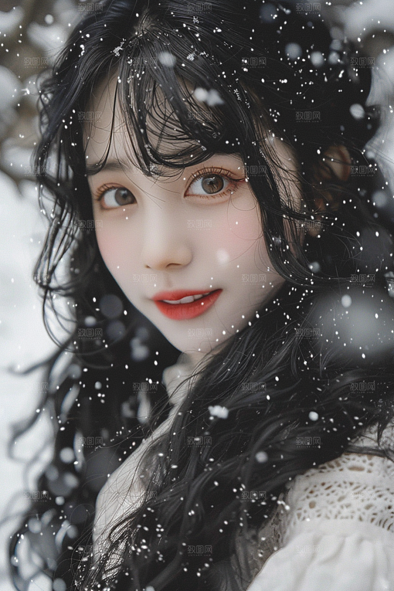 赏雪人像冬装人物摄影图