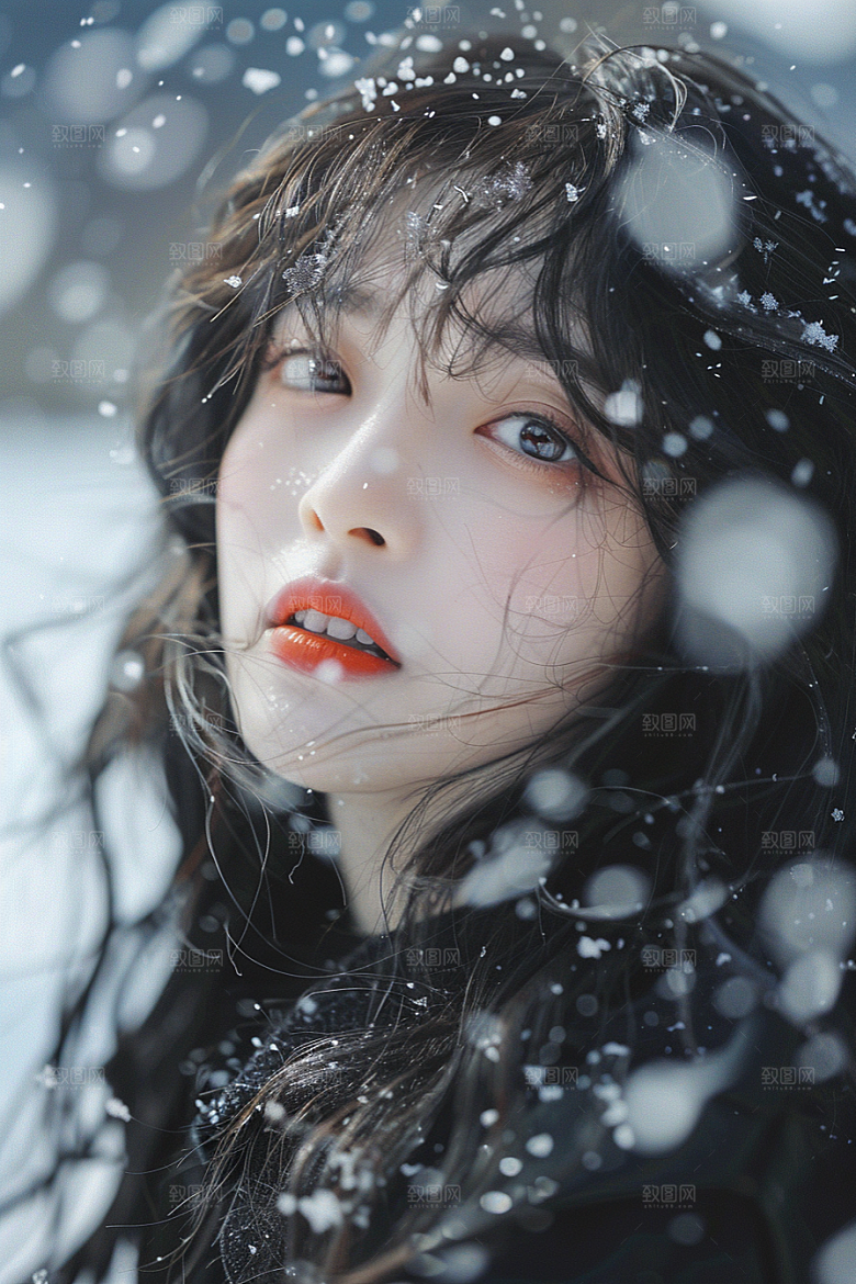 赏雪人像户外人物摄影图