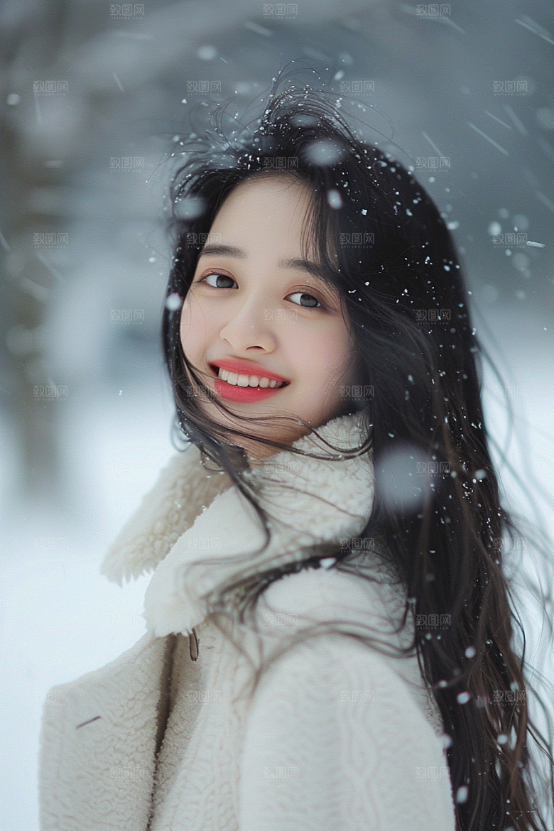 赏雪人像冬装自然摄影图