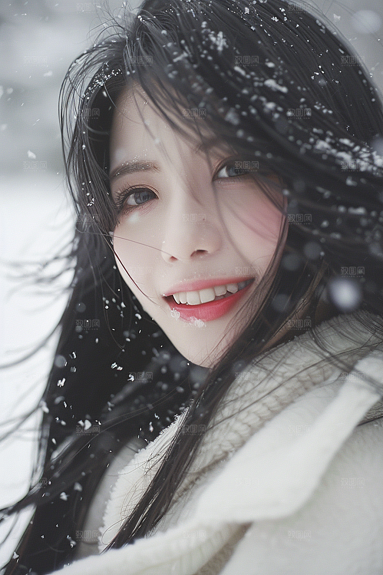 赏雪人像人物冬装摄影图