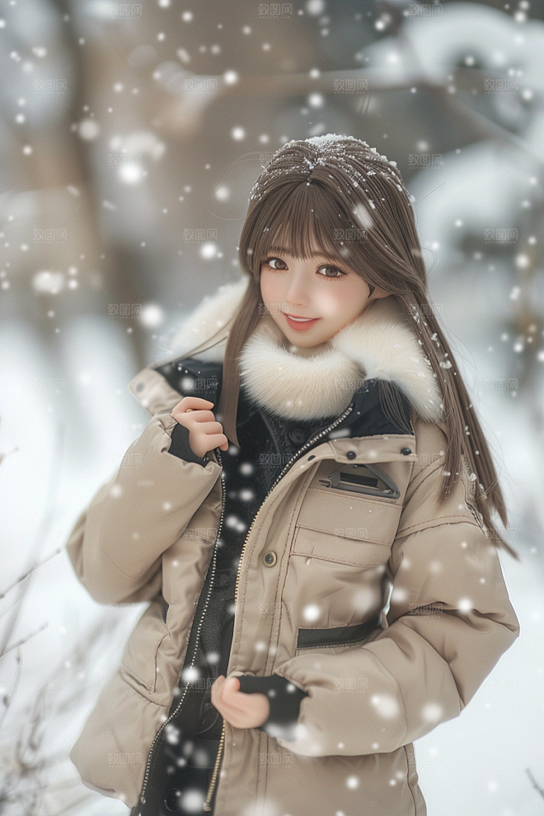 赏雪人像户外雪山摄影图