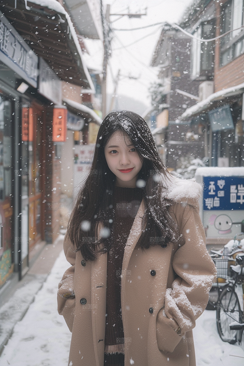 赏雪人像雪山冬装摄影图