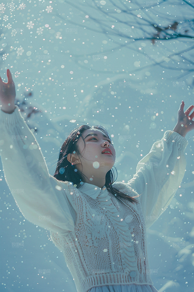 赏雪人像时尚清新摄影图
