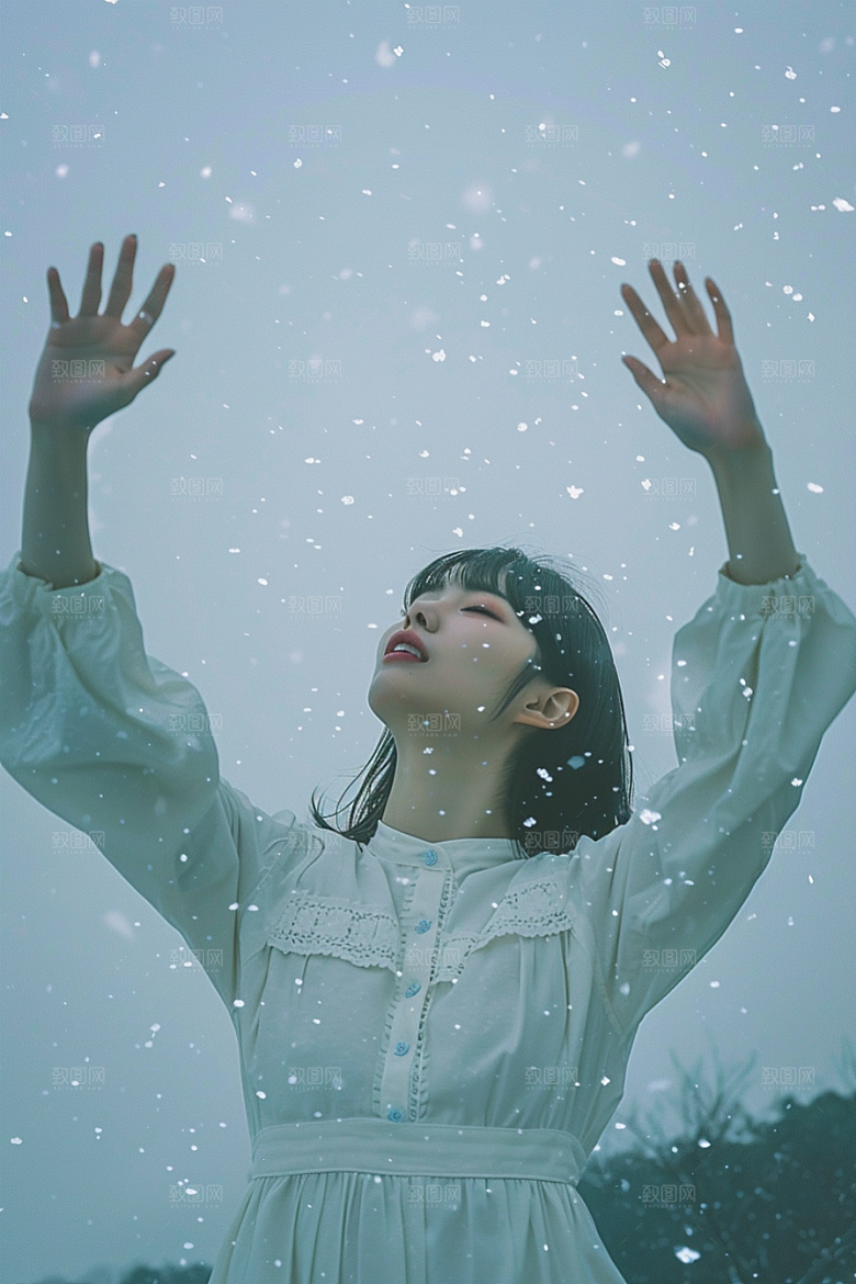 赏雪人像清新人物摄影图