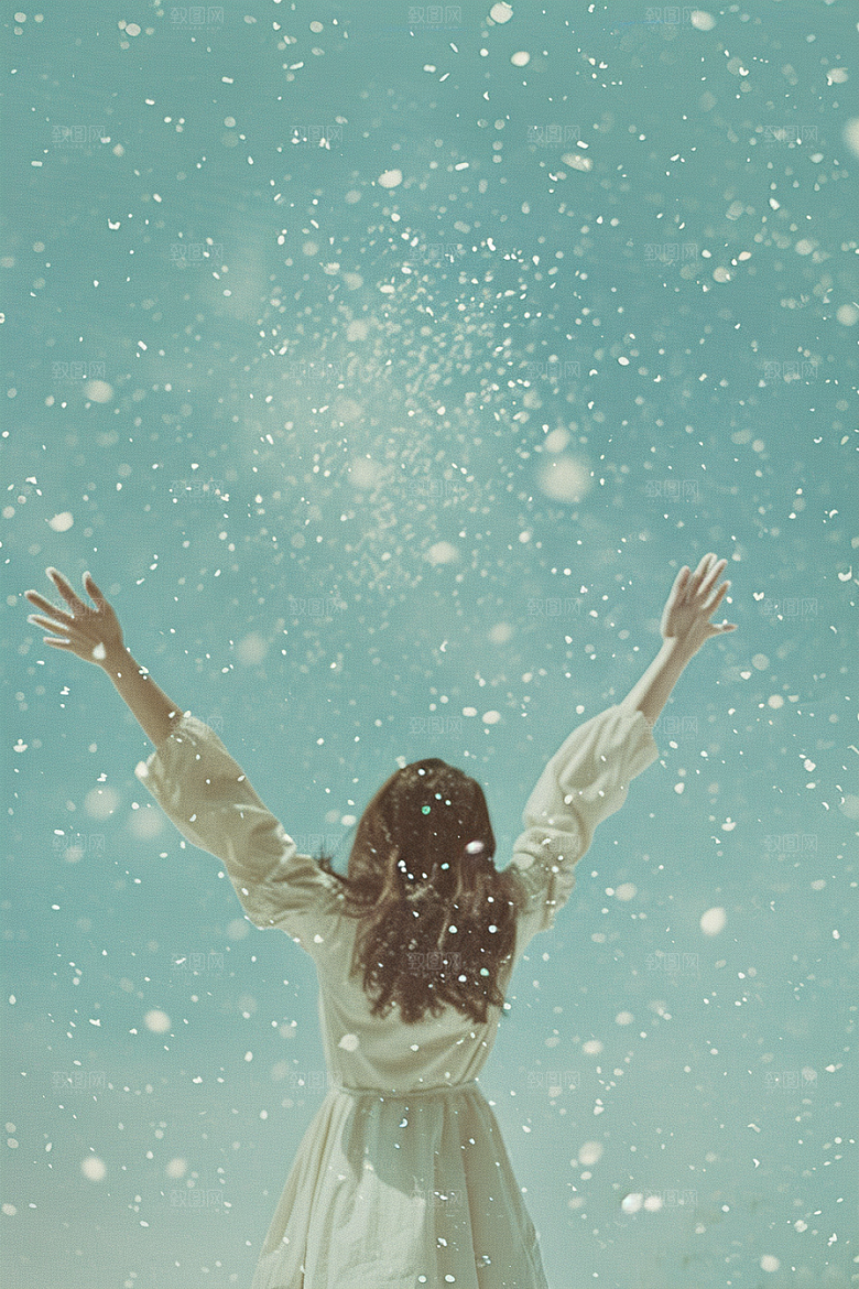 赏雪人像雪地氛围摄影图