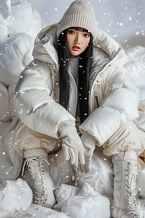 赏雪人像冬装时尚摄影图