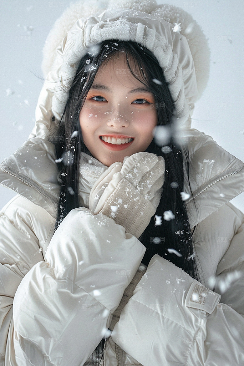 赏雪人像户外冬装摄影图
