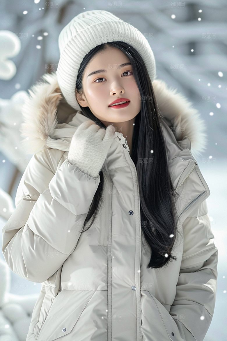 赏雪人像户外肖像摄影图