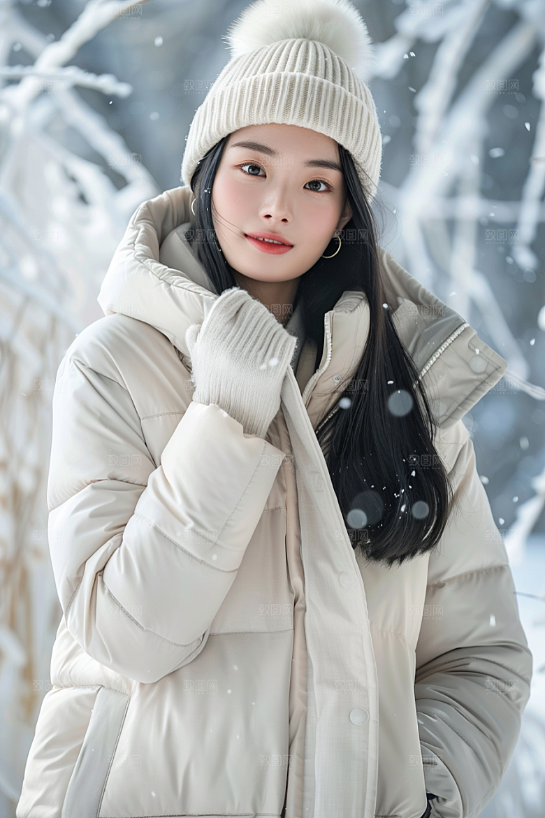 赏雪人像自然雪地摄影图