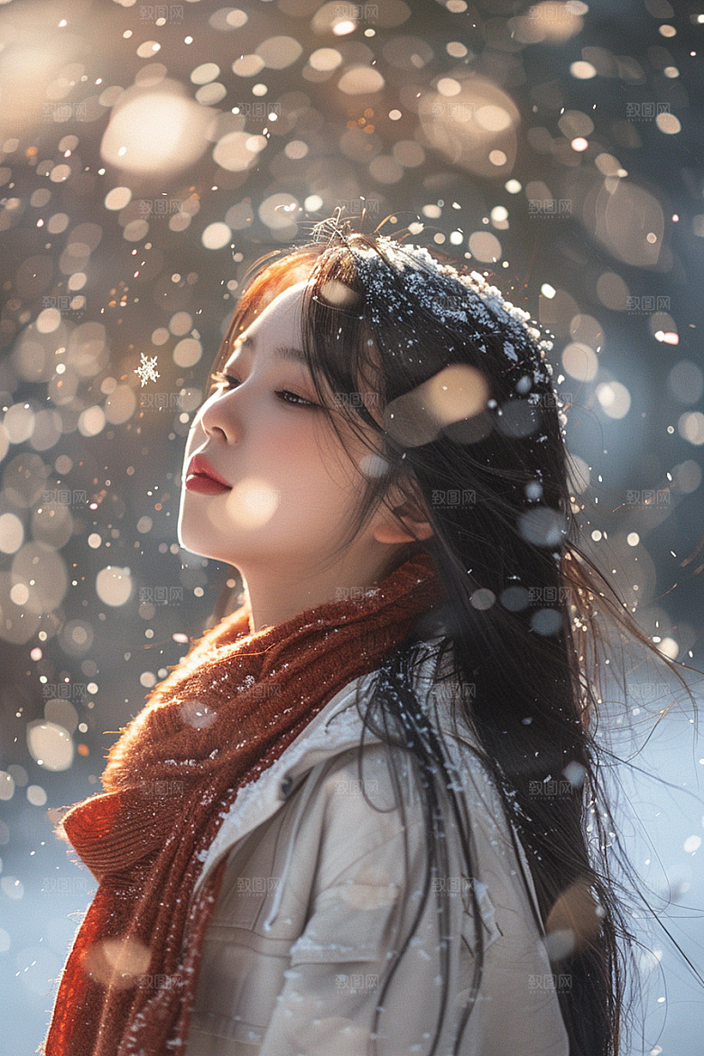 赏雪人像时尚冬装摄影图