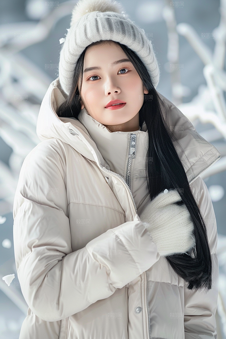 赏雪人像氛围冬装摄影图