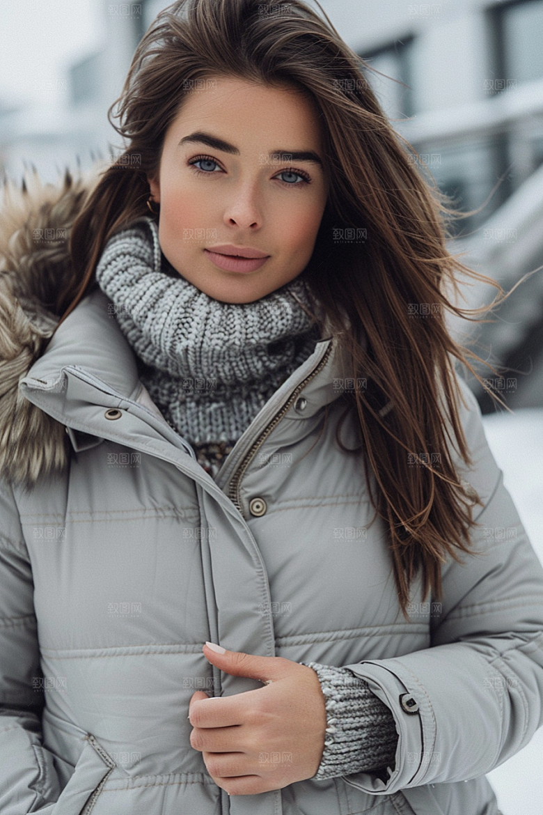赏雪人像冬装高清摄影图