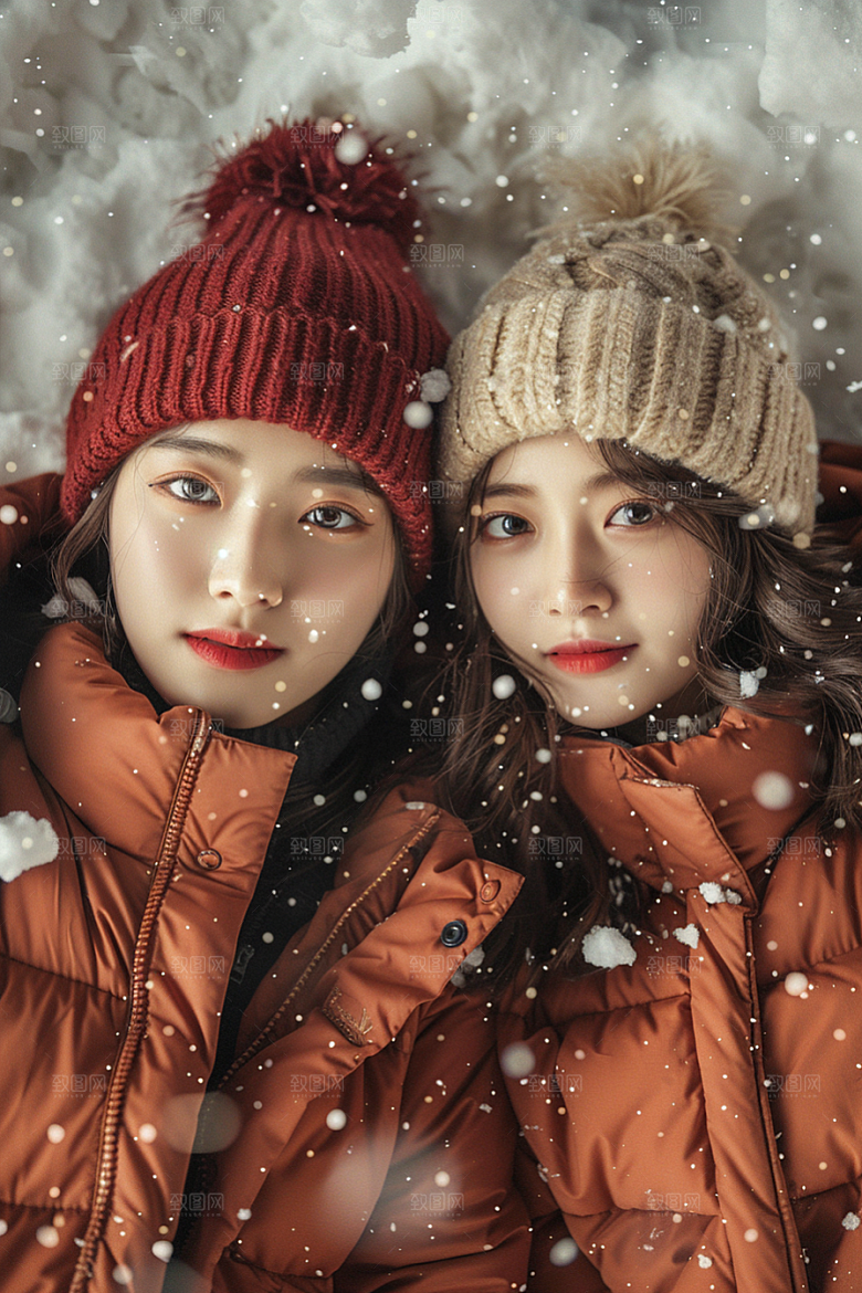 赏雪人像冬装雪山摄影图