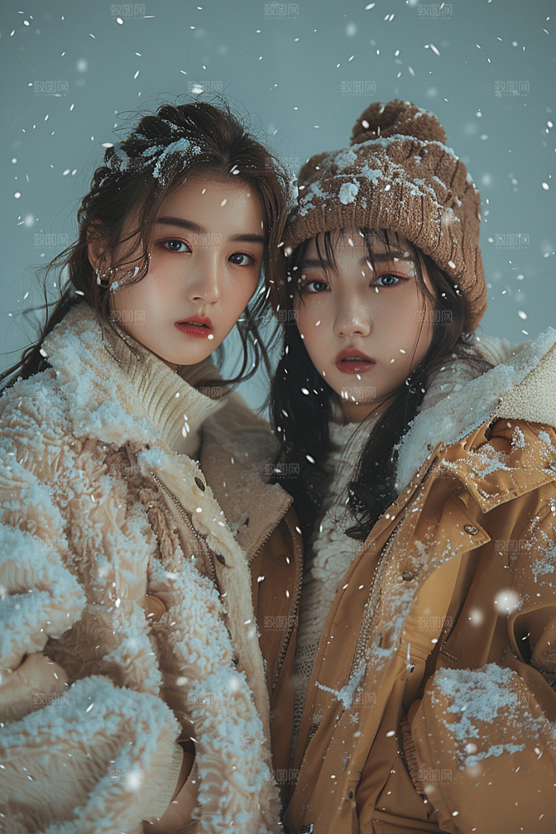 赏雪人像冰雪人物摄影图