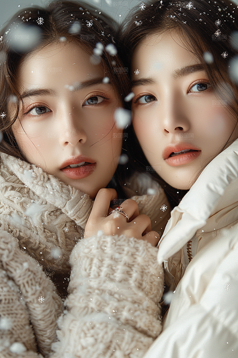 赏雪人像自然雪山摄影图