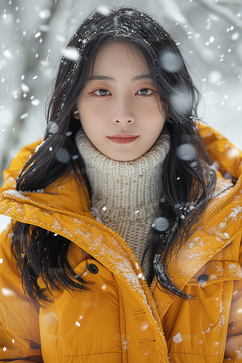 赏雪人像雪山冬装摄影图