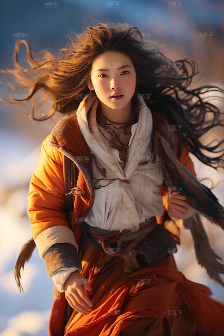 赏雪人像时尚冬装摄影图