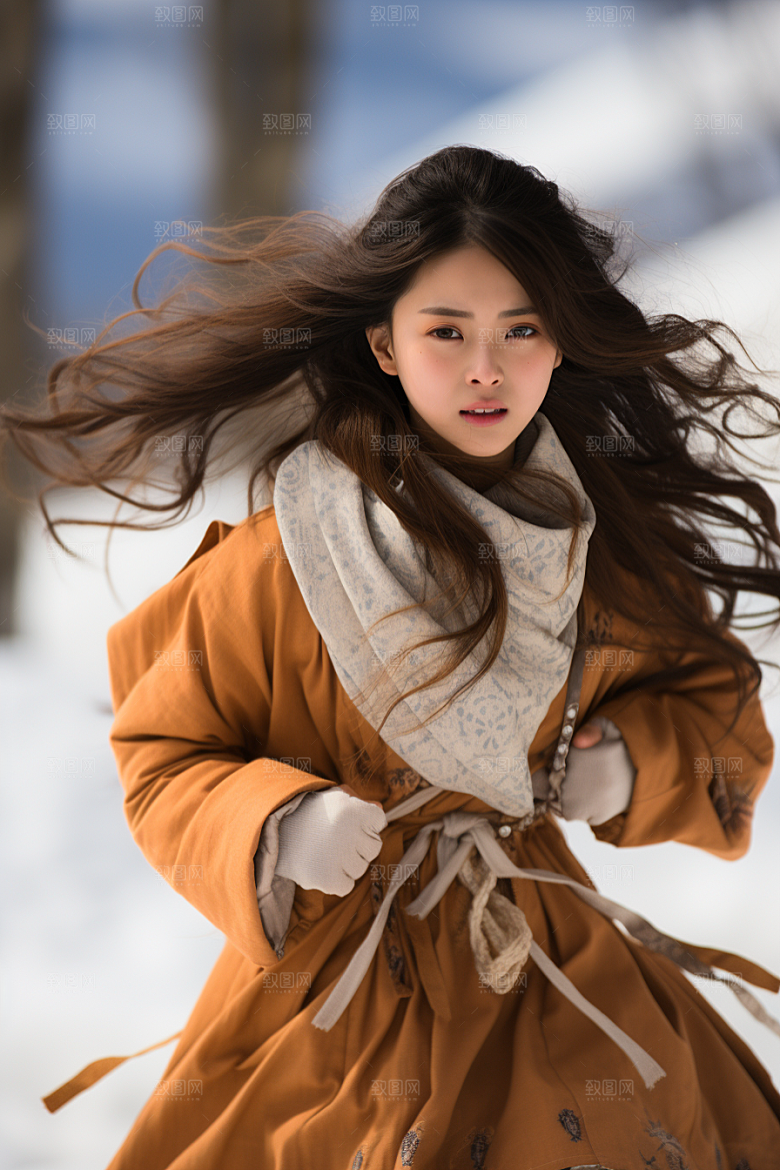 赏雪人像氛围雪地摄影图