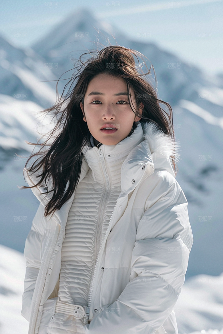 赏雪人像冬装人物摄影图