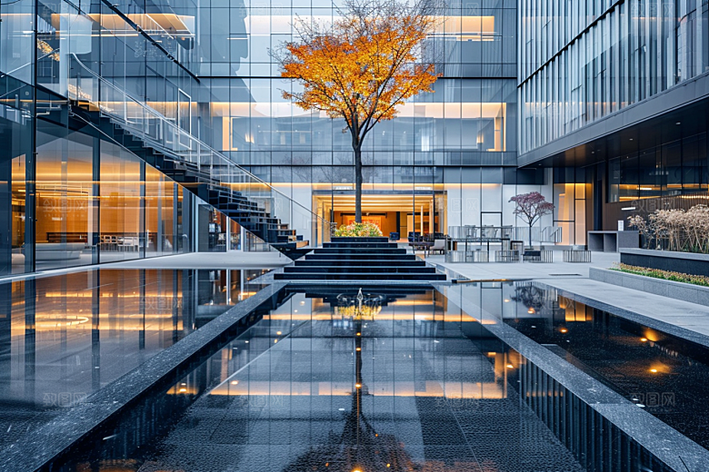 商业街玻璃幕墙建筑效果图