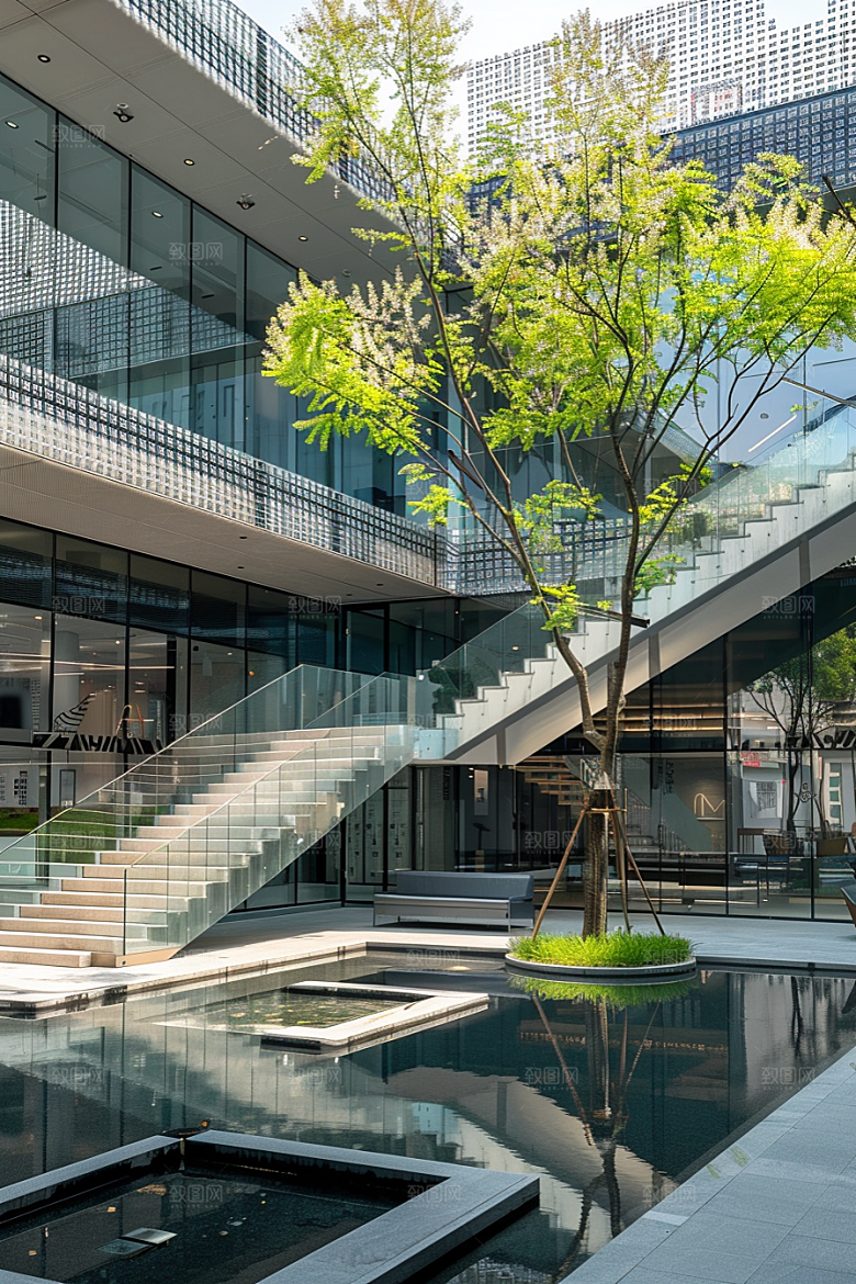 商业街建筑金属感效果图