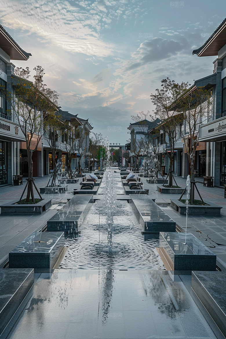 商业街玻璃幕墙街区效果图