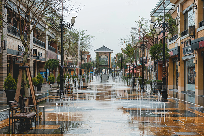 商业街玻璃幕墙建筑效果图