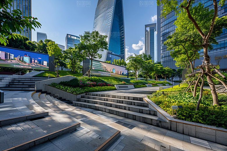 商业街玻璃幕墙楼盘效果图