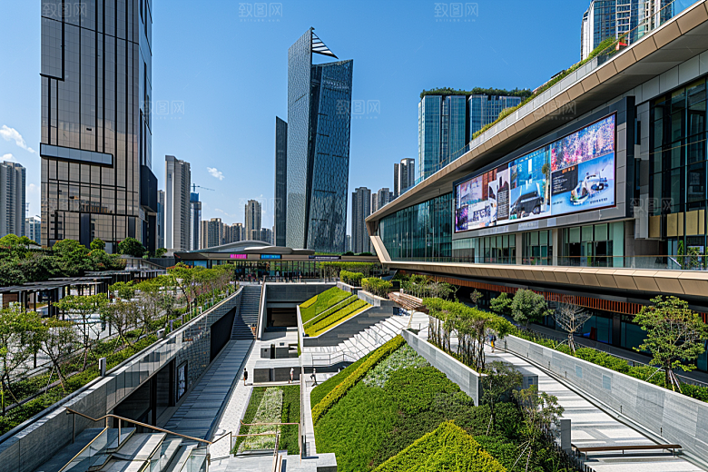 商业街线条感高清效果图