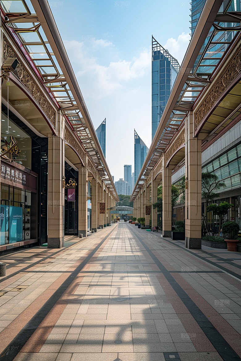 商业街建筑玻璃幕墙效果图