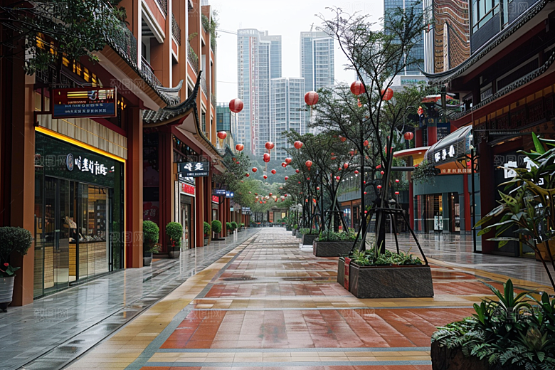商业街金属感建筑效果图