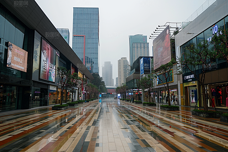 商业街金属感玻璃幕墙效果图