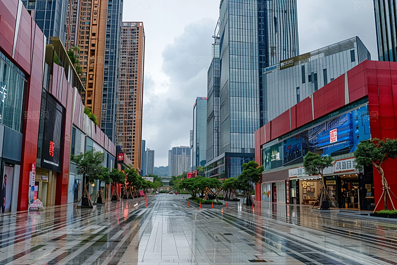 商业街简洁线条感效果图