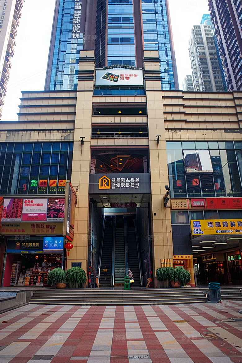 商业街玻璃幕墙街区效果图