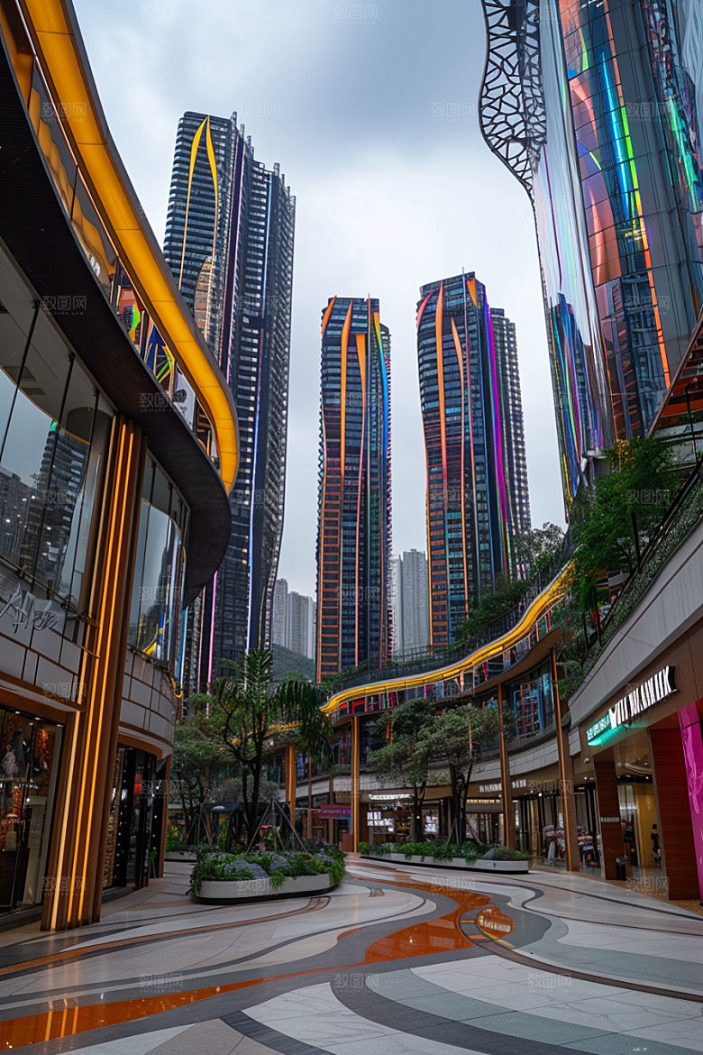 商业街建筑线条感效果图
