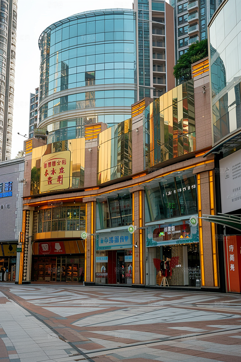 商业街玻璃幕墙街区效果图